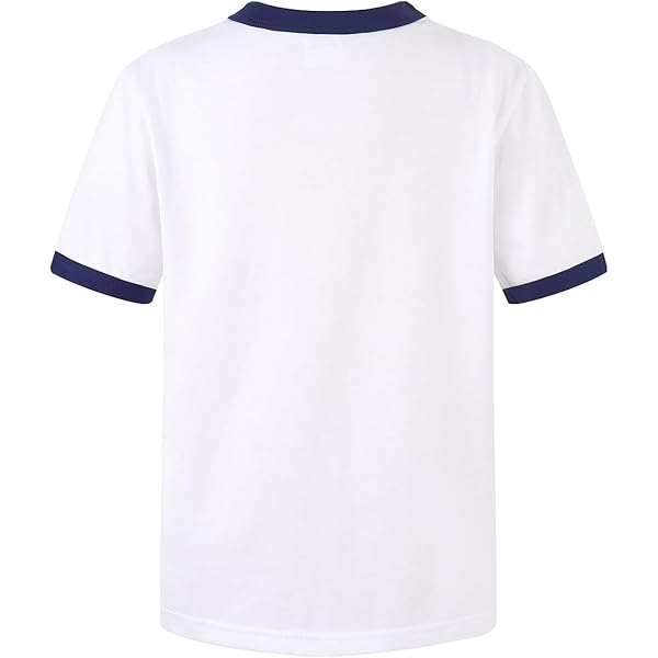 White Short-Sleeve T-Shirt with Navy Contrast Ringer Trim