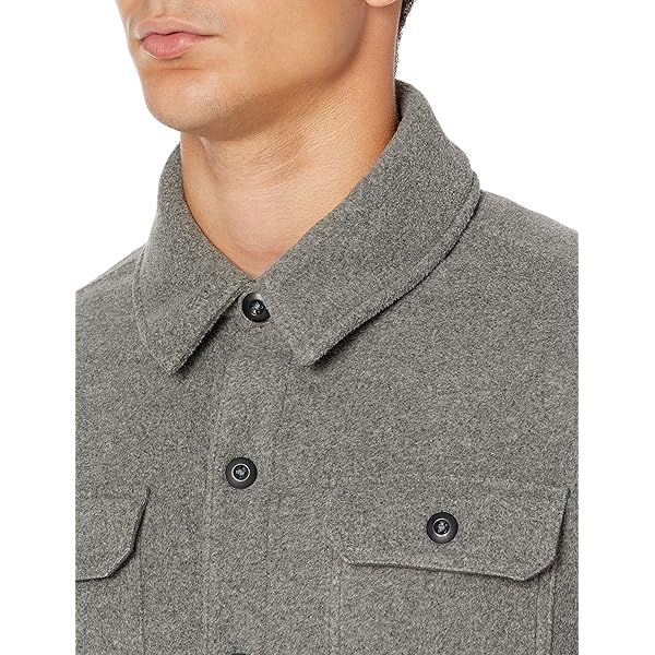 Grey Marled Button-Front Shirt Jacket with Flap Pockets