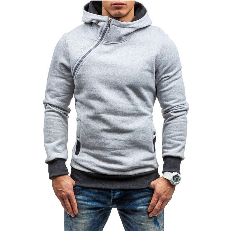 Men's autumn and winter New hooded sweater pullover men's oblique zipper hooded sweater multicolor