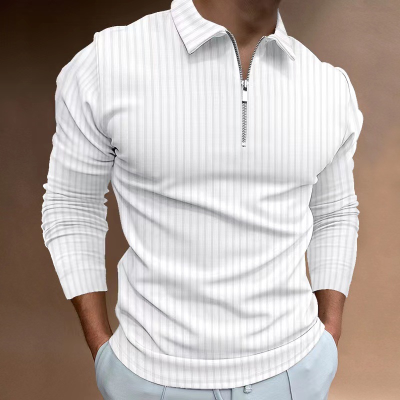 2023 New Autumn and Winter POLO Shirt Zipper Striped Long Sleeve Men's Polo Shirt