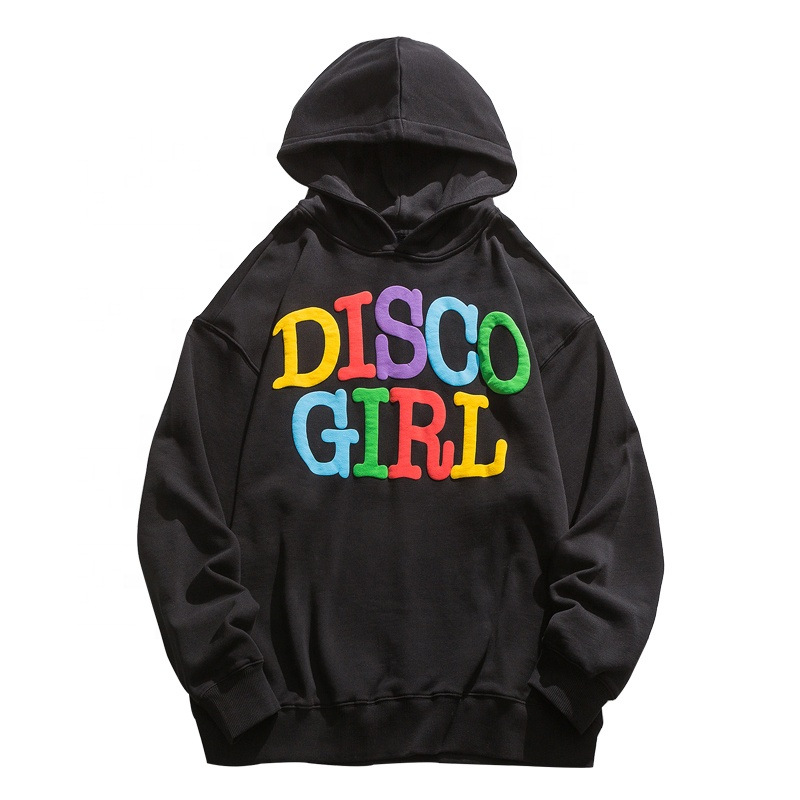 Factory custom European and American loose spring and autumn color matching pullover sweater 3d bubble printing fleece men's hoodie coat