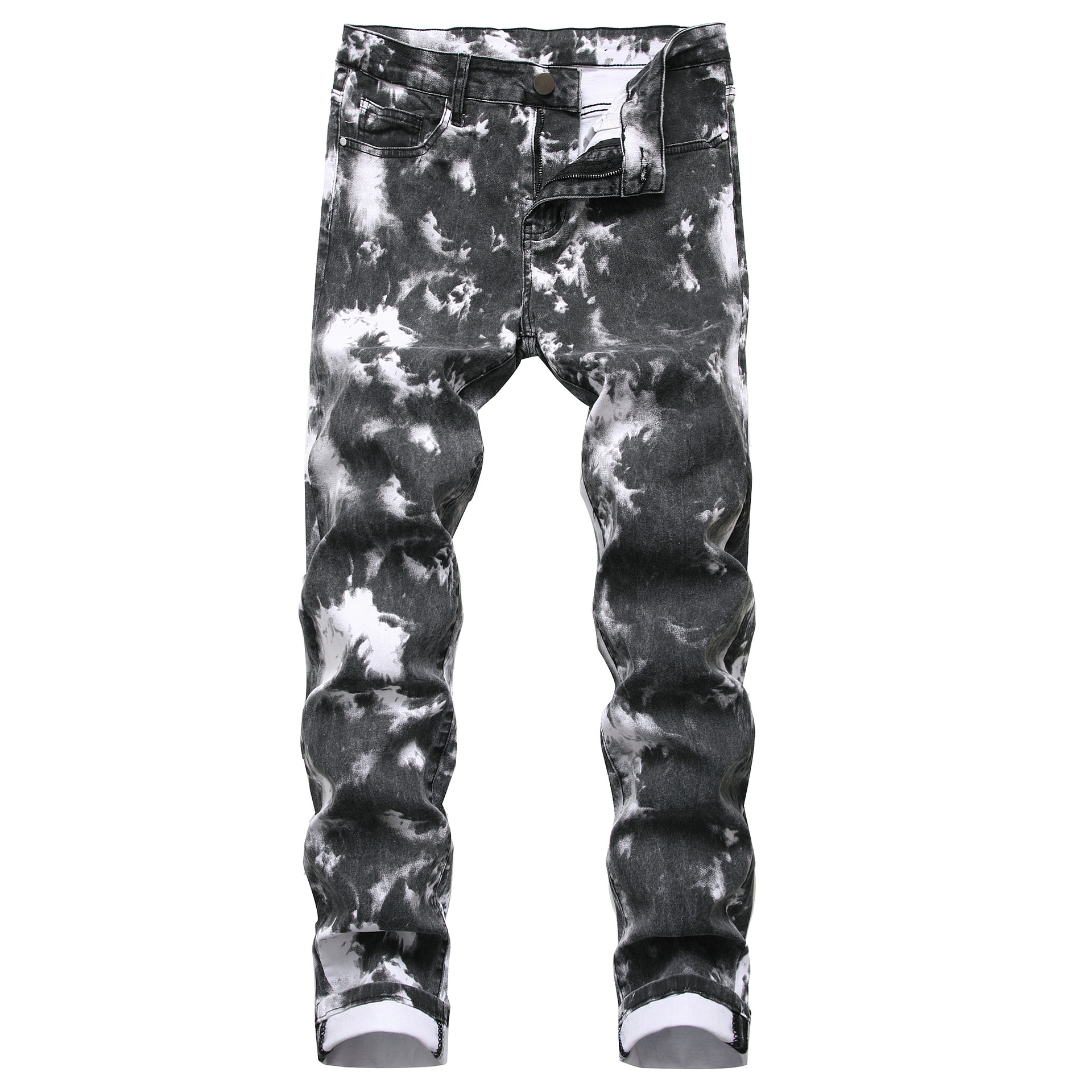 Men's color stretch Denim casual pants printed Men's