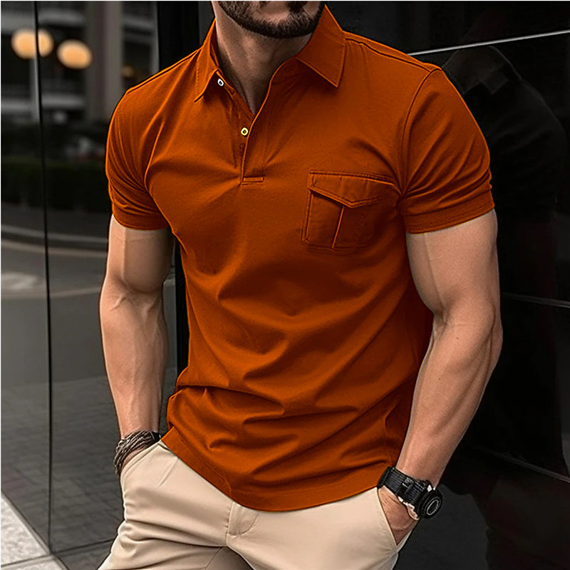 Polo Shirt with Pocket, Sports Polo Shirt with Trendy Patchwork Design