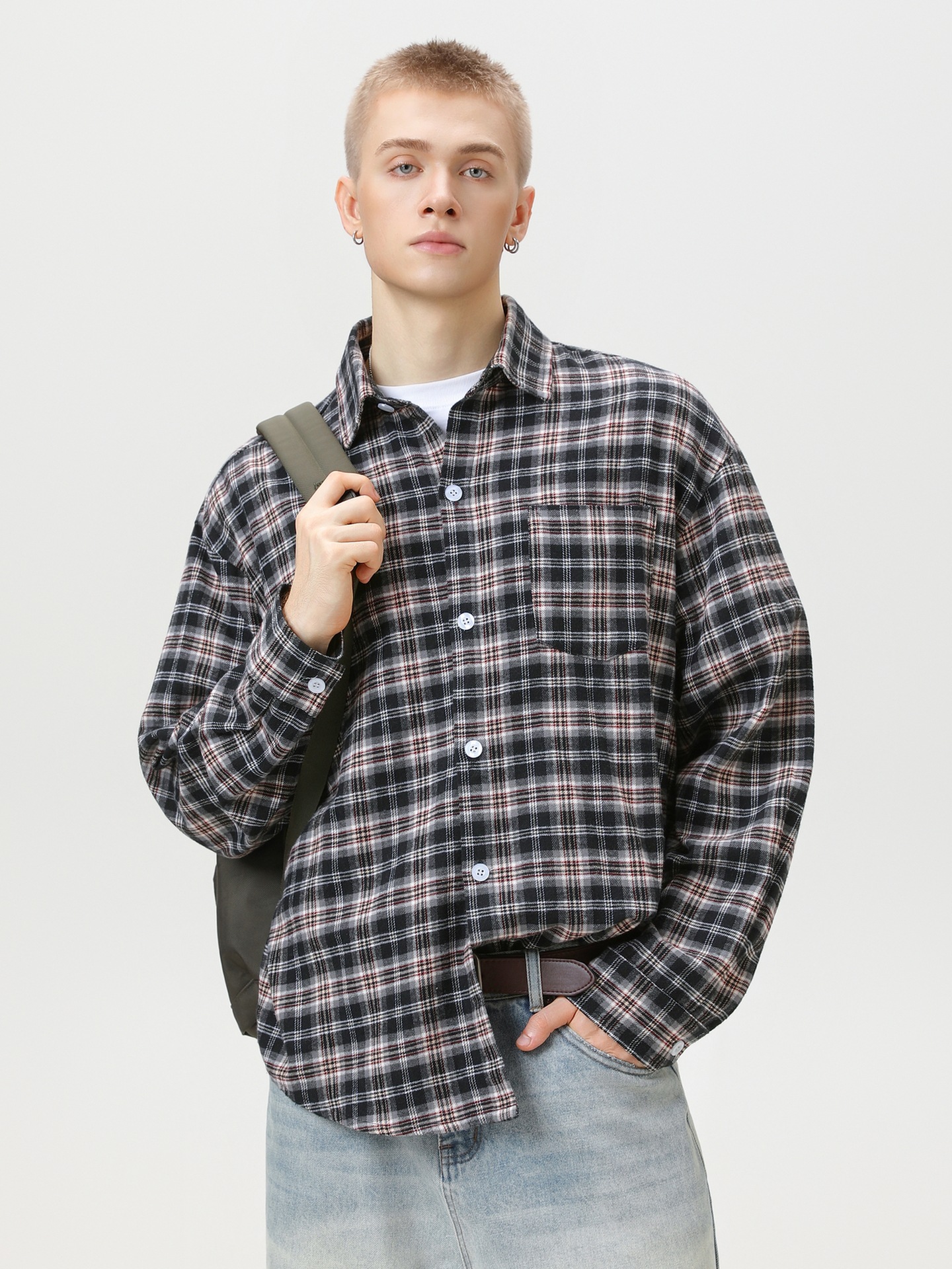 Men’s Vintage Contrast Plaid Shirt — Long Sleeve, Premium Look, Fall Streetwear