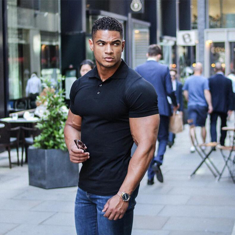 Muscle men's sports polo shirt summer lapel short-sleeved T-shirt Men's Fitness tights running training clothes