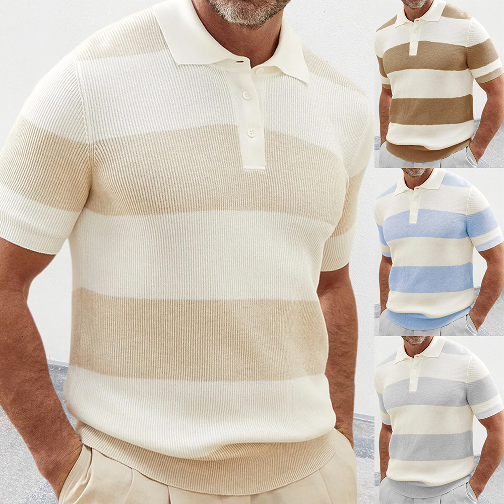 2025 new polo shirt men's color matching short sleeve lapel sweater muscle men's clothing
