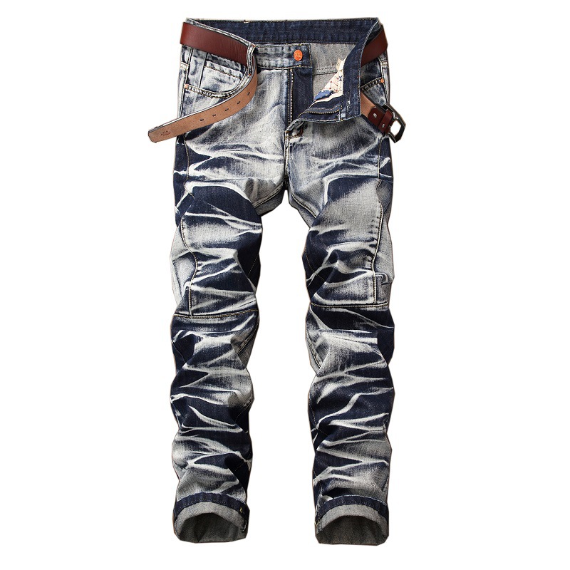 Men's four-color pants distressed straight retro fashion pants
