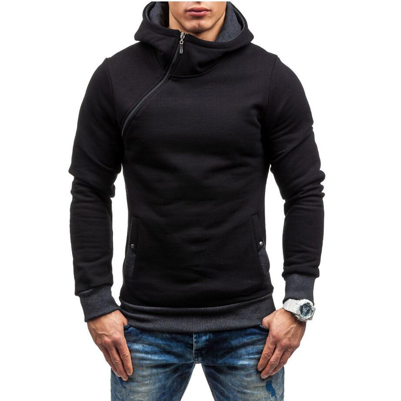 Men's autumn and winter New hooded sweater pullover men's oblique zipper hooded sweater multicolor