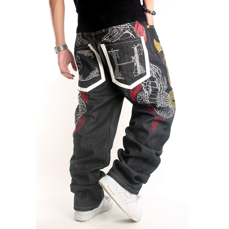 European and American hip hop HIPHOP hip hop hip hop jeans trendy men's embroidery loose skateboard pants trendy plus size