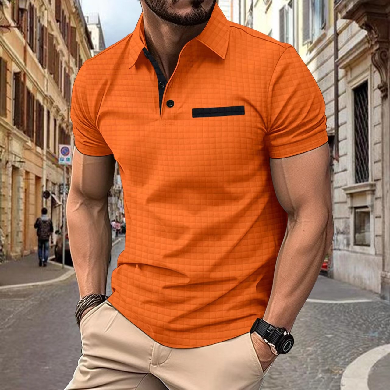 Summer Polo Shirt New Jacquard Plaid Men's Sports Polo Shirt