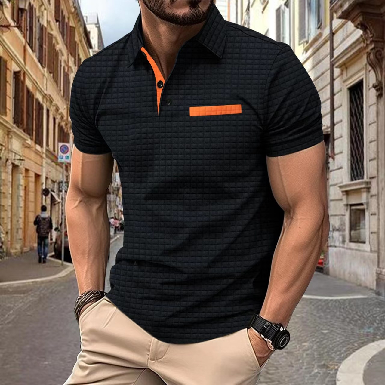Summer Polo Shirt New Jacquard Plaid Men's Sports Polo Shirt