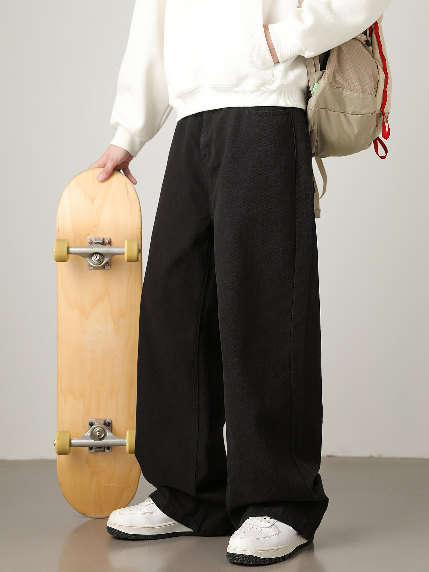 Men’s Relaxed Straight-Leg Twill Pants — 100% Cotton, Half-Elastic Waist, Streetwear | Fall New