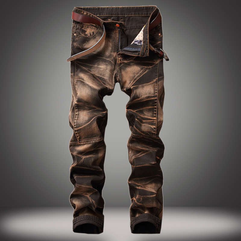 Men's four-color pants distressed straight retro fashion pants