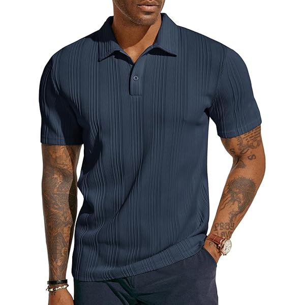 Mens Textured Knit Polo Shirts Regular Fit Stretchy Golf Shirts